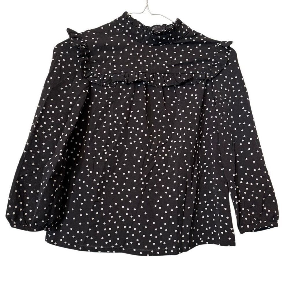 NWOT Girls Mini Molly Polka Dot Ruffled Long Sleeve Blouse Brown White Size 10/1